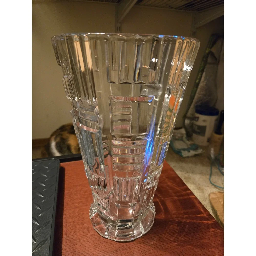 Marquis by‎ Waterford Crystal Vase Geometric Block Cut Clear Glass Flower Vase